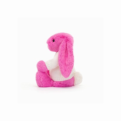 Jellycat Bashful Hot Pink Bunny with Cream Jumper USA | 97205UAZQ